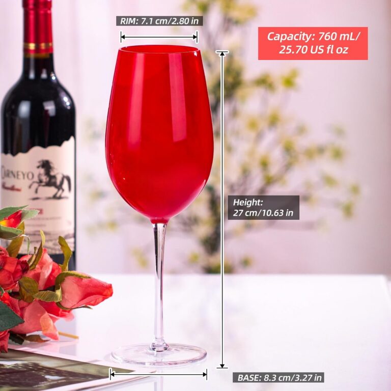KAMMAK Wine Glasses Set of 2, 760ML Hand Blown Crystal Bordeaux Glass – HR002 – product dimensions