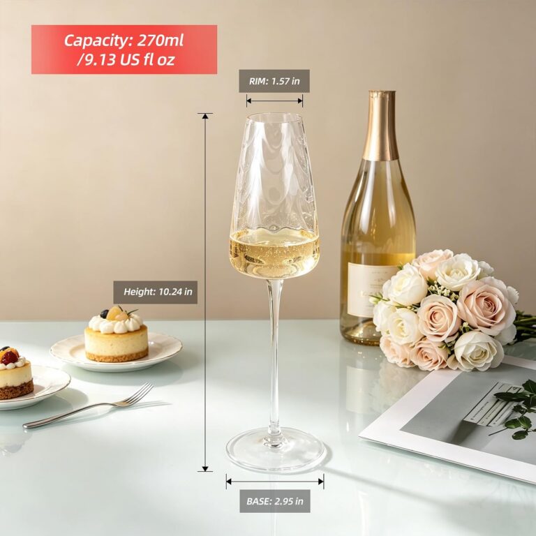KAMMAK Champagne Flutes Set of 2, Crystal Hand-Blown Champagne Glasses – XH036 – product dimensions
