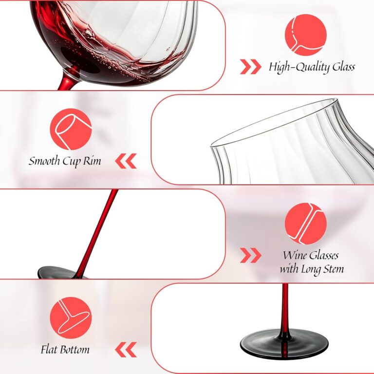 KAMMAK Crystal Red Wine Glasses Set of 2, Bordeaux Stemmed Glasses, XH060 – detail view 2