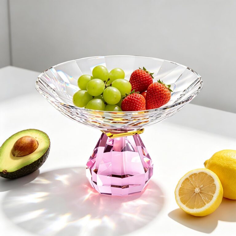 KAMMAK Pink Faceted Crystal Glass Fruit Bowl – WY042 – detail view 4