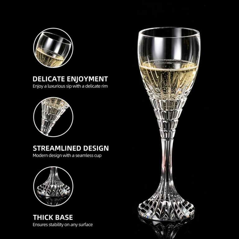 KAMMAK Crystal Champagne Flutes Set of 2, Hand-Blown Stemmed Glasses – SP1011 – detail view 2