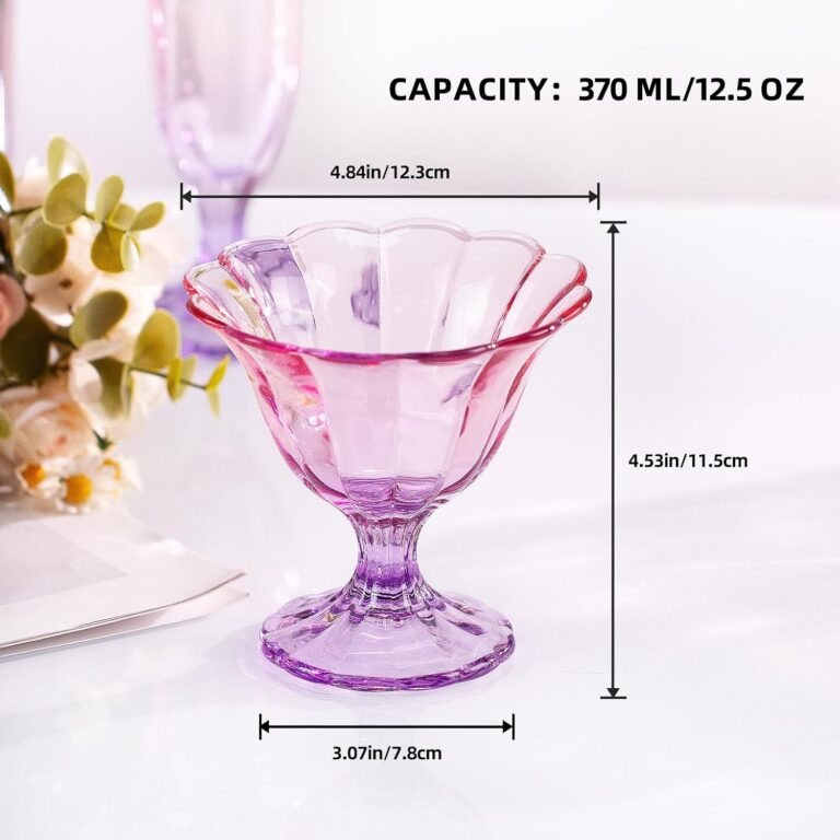 KAMMAK Purple Dessert Cups Set of 2, Footed Glass Bowls for Ice Cream – OJ022 – product dimensions