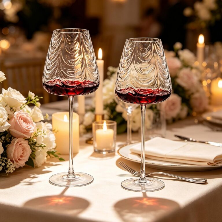 KAMMAK Crystal Red Wine Glasses Set of 2, Hand-Blown Ripple Embossed – XH039 – detail view 4