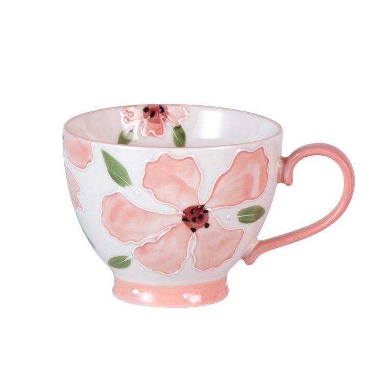 KAMMAK Pink Floral Ceramic Tea Cup with Footed Base – GX002 – detail view 2