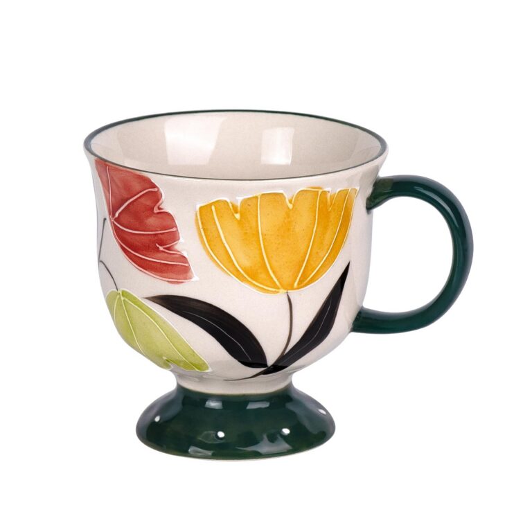 KAMMAK Dewy Green Leaf Floral Ceramic Tea Cup – GX026 – detail view 2