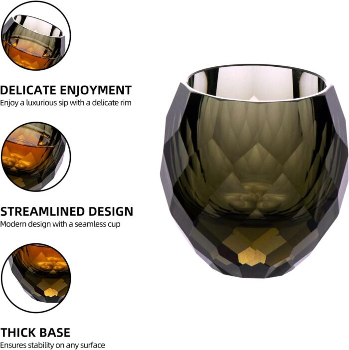 KAMMAK Crystal Whiskey Glasses Set of 2 Hand Blown Whisky Glass Stemless 2 KAMMAK 7KPSP1001 whiskey glasses shape and proportion detail image 3