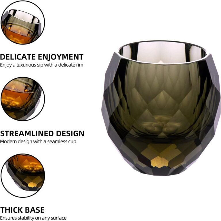 KAMMAK Crystal Whiskey Glasses Set of 2 Hand Blown Whisky Glass Stemless - gallery image 3
