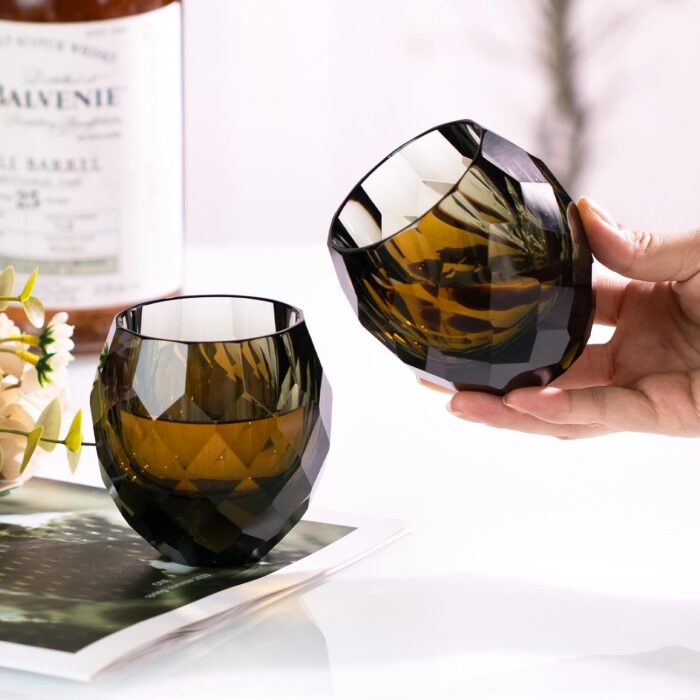 KAMMAK Crystal Whiskey Glasses Set of 2 Hand Blown Whisky Glass Stemless 6 KAMMAK 7KPSP1001 whiskey glasses decorative craft detail image 7