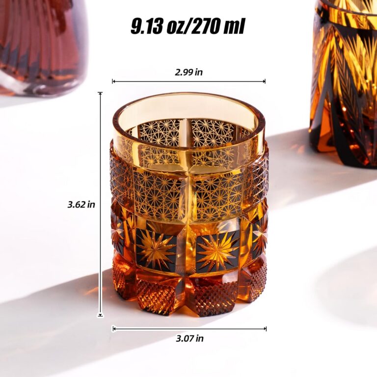 KAMMAK Cut Old Fashioned Whiskey Glasses Set of 2, Rocks Glass, CM010 – product dimensions