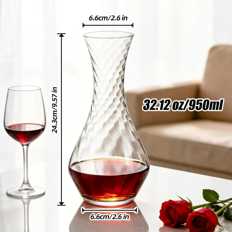 KAMMAK 950 ml Hand-Blown Crystal Wine Decanter with Textured Neck – DS54 – product dimensions