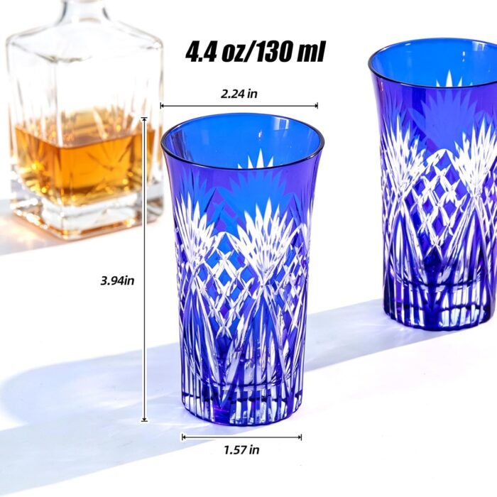 KAMMAK Shot Glasses Set of 2,Cobalt Blue Heavy Base Spirit Drinking Cups 1 KAMMAK 8KPRS025 whiskey glasses side angle view showing silhouette