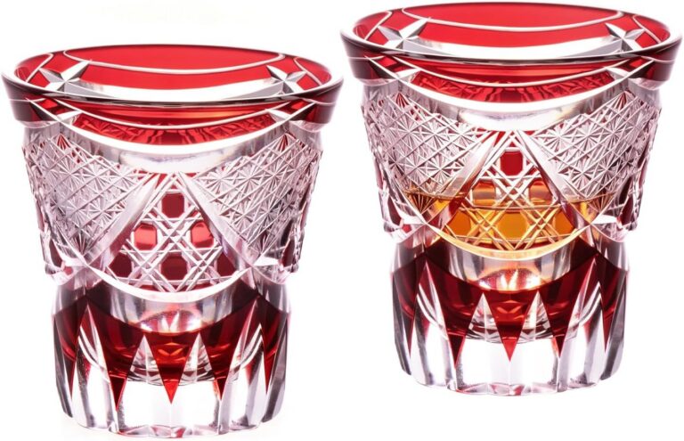 KAMMAK Whiskey Glass,70ML Shot Glass,Small Cut Glass Set of 2, Red - gallery image 1