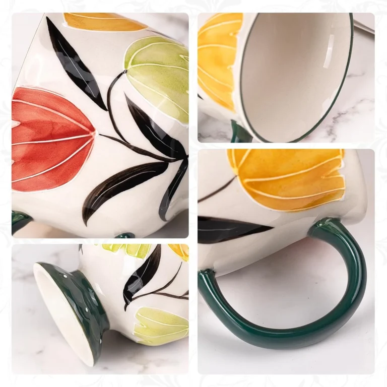 KAMMAK Dewy Green Leaf Floral Ceramic Tea Cup – GX026 – detail view 4