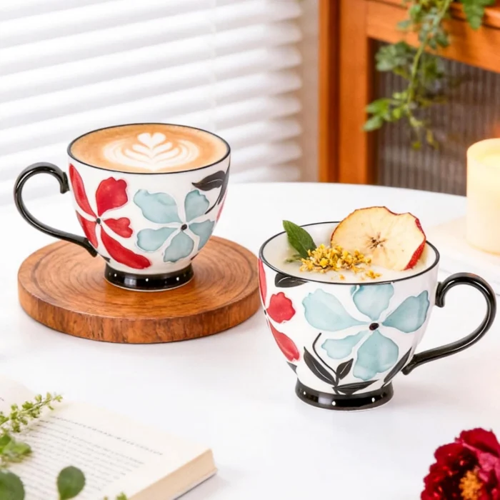 floral-ceramic-goblet-gx003-5 KAMMAK 8CZGX003 ceramic cup and saucer front view for product display