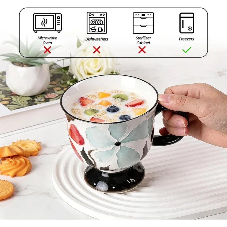 KAMMAK Floral Ceramic Tea Cup with Footed Base – GX006 – detail view 3