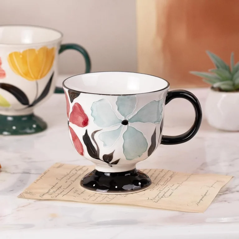 KAMMAK Floral Ceramic Tea Cup with Footed Base – GX006 – detail view 1