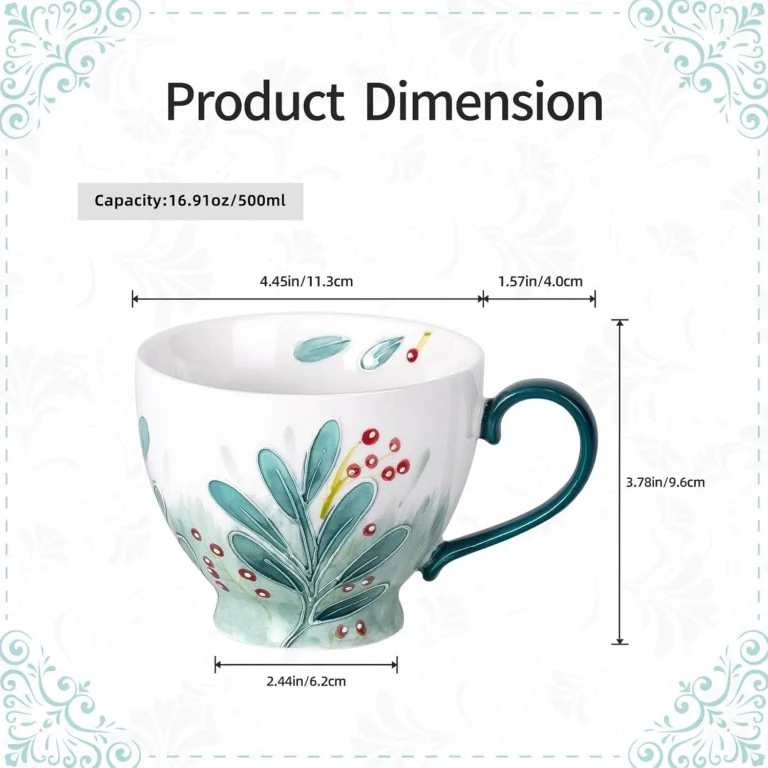 KAMMAK Green Branches and Leaves Ceramic Goblet – GX035 – product dimensions