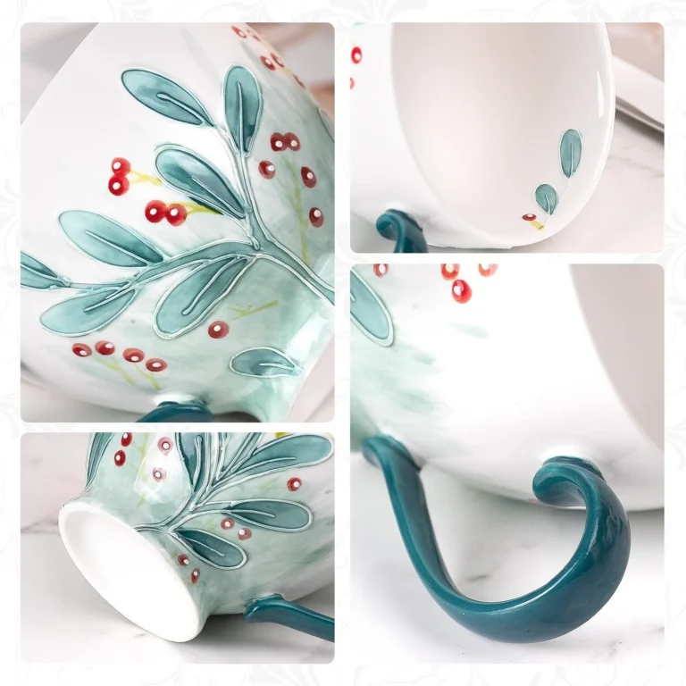 KAMMAK Green Branches and Leaves Ceramic Goblet – GX035 – detail view 4