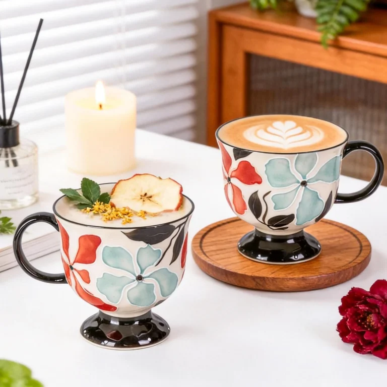 KAMMAK Ink Wash Floral Ceramic Tea Cup – GX025 – detail view 4