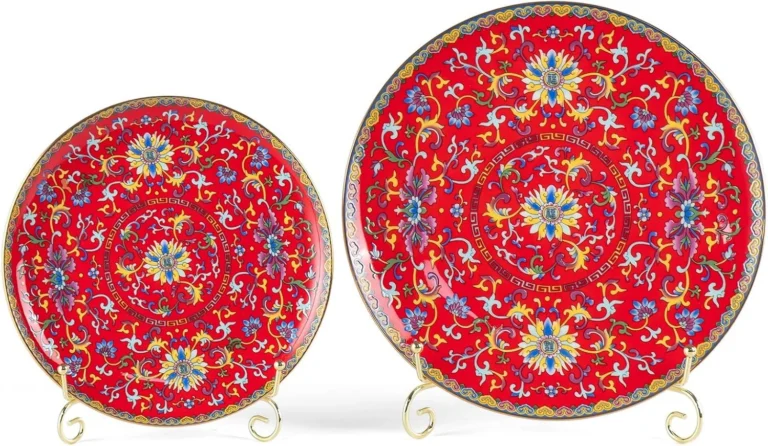 KAMMAK red lotus ceramic decorative plate set in 8- and 10-inch sizes