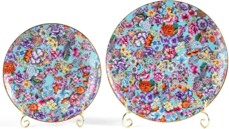 KAMMAK Lake Blue floral ceramic decorative plate set in 8- and 10-inch sizes