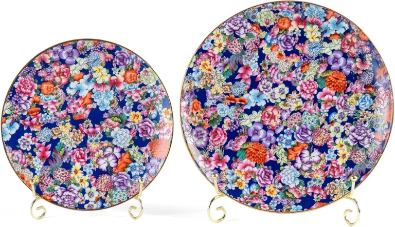 KAMMAK dark blue floral ceramic decorative plate set in 8- and 10-inch sizes