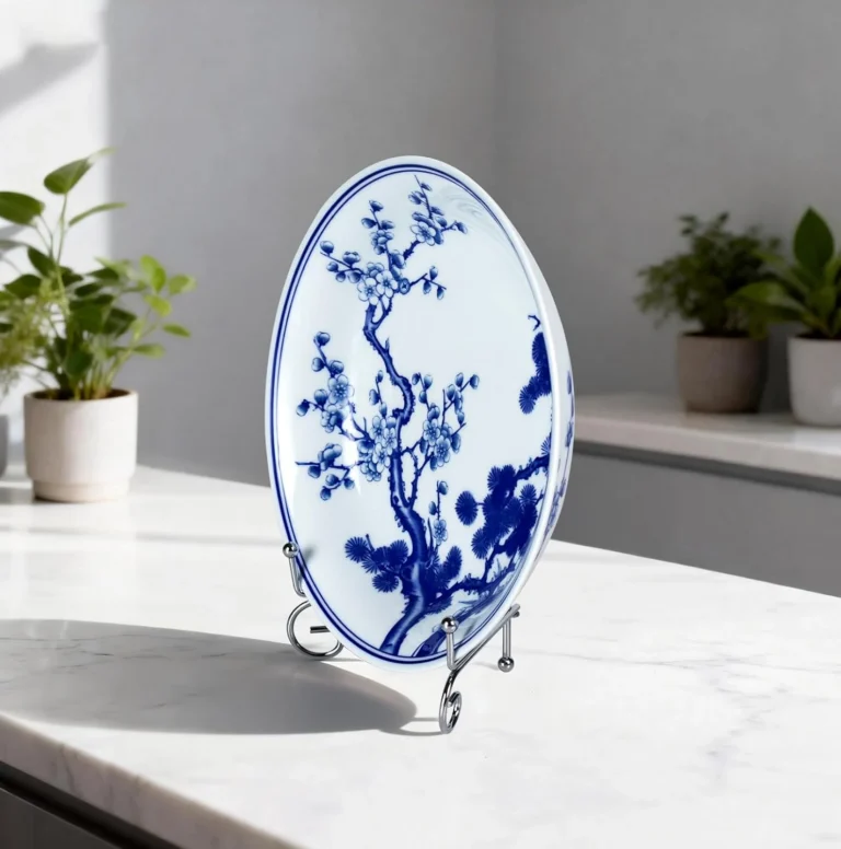 KAMMAK blue and white pine and plum decorative plate alternate product image 2