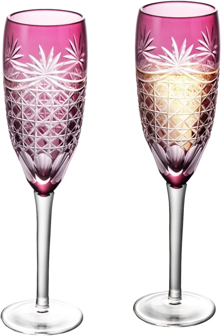 Purple RS021 hand-blown 8.45 oz champagne flutes, set of two
