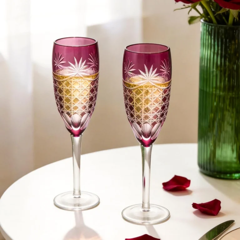 RS021 champagne flutes with Japanese-cut leaf-shaped facets