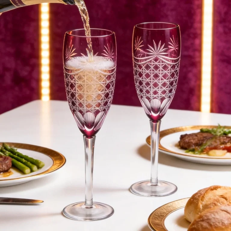 Hand-blown faceted purple glasses for celebratory toasts