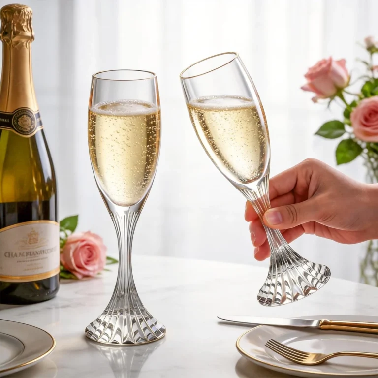 Set of two white champagne flutes for dinners and celebrations