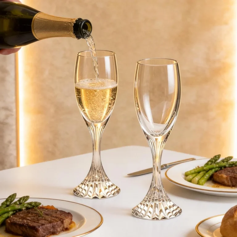 Handmade white crystal stemware for sparkling wine