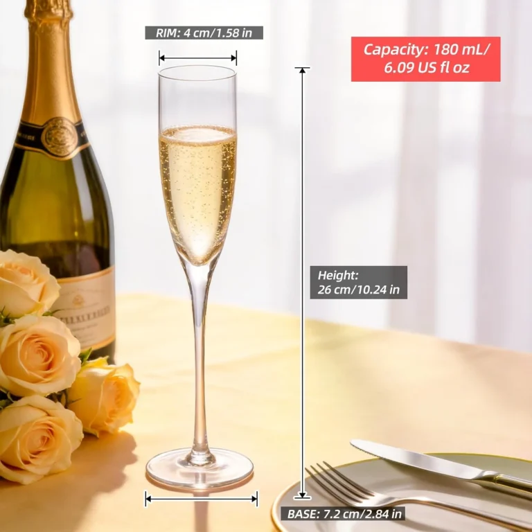 Clear HR01 champagne flutes with long stems and thin rims