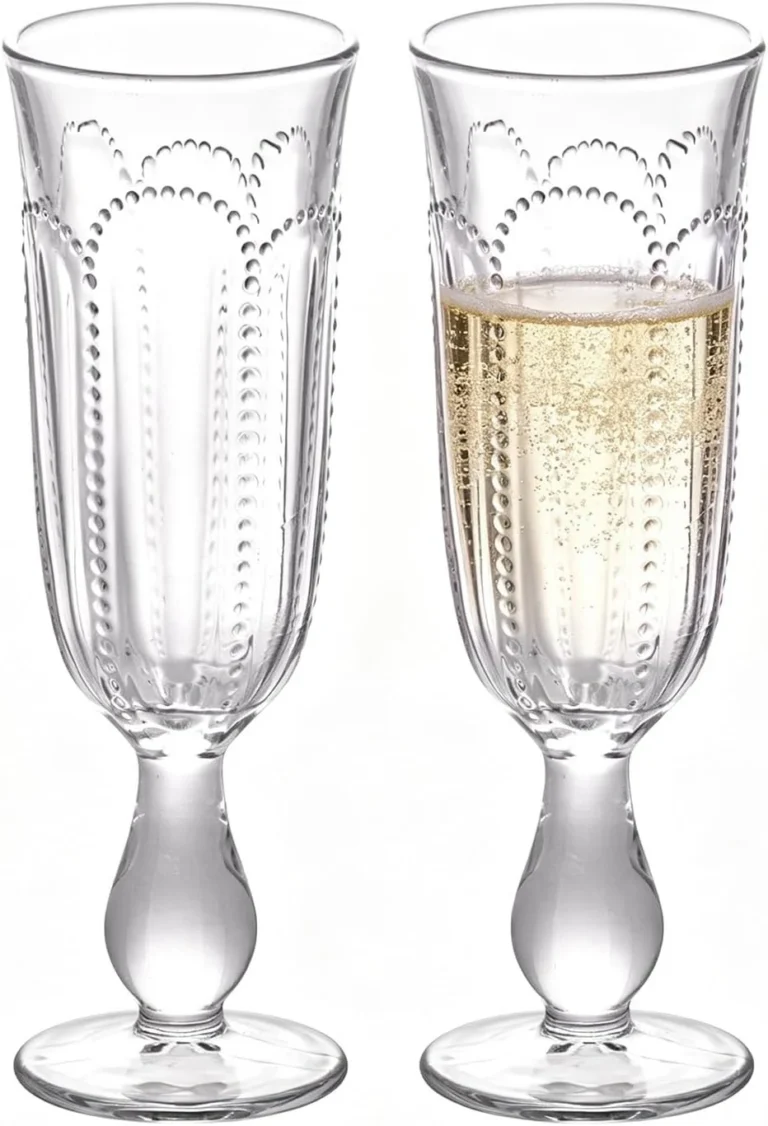 KAMMAK OJ06 clear embossed 6.4 oz champagne flutes, set of two