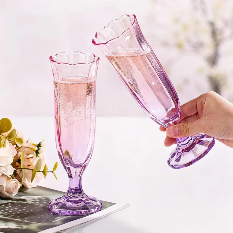 OJ21 floral champagne flute pair with graceful long stems
