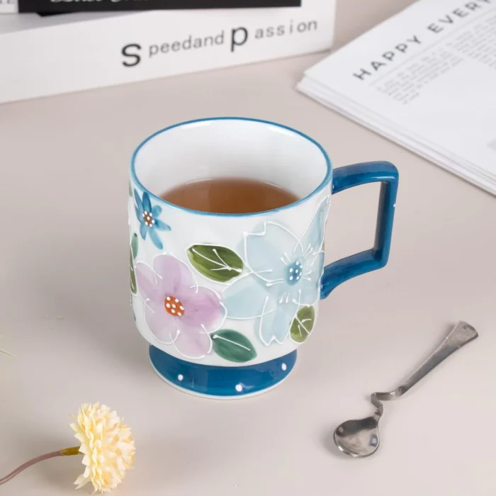 kammak-blue-floral-ceramic-footed-mugs-set-of-2-gx010-5 KAMMAK 8CZGX010 ceramic cup and saucer decorative craft detail image 7