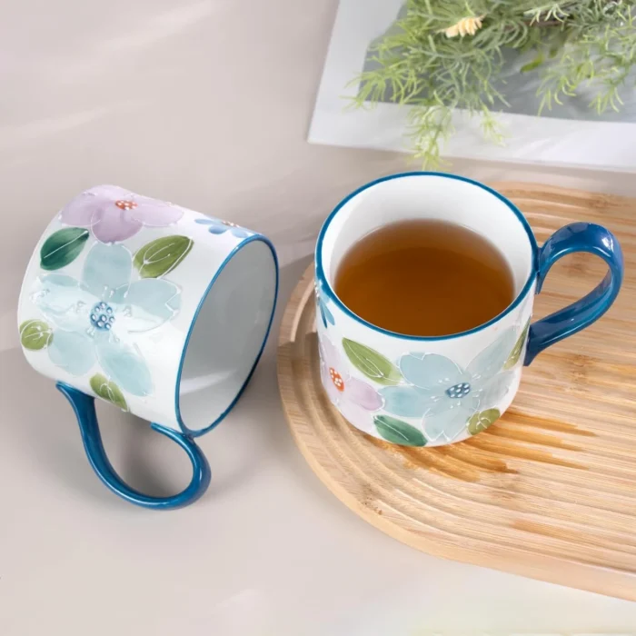 kammak-blue-floral-ceramic-mugs-set-of-2-gx013-5 KAMMAK 8CZGX013 ceramic cup and saucer decorative craft detail image 7