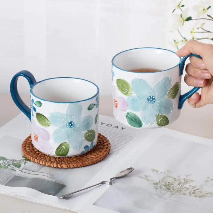 kammak-blue-floral-ceramic-mugs-set-of-2-gx013-7 KAMMAK 8CZGX013 ceramic cup and saucer shape and proportion detail image 3