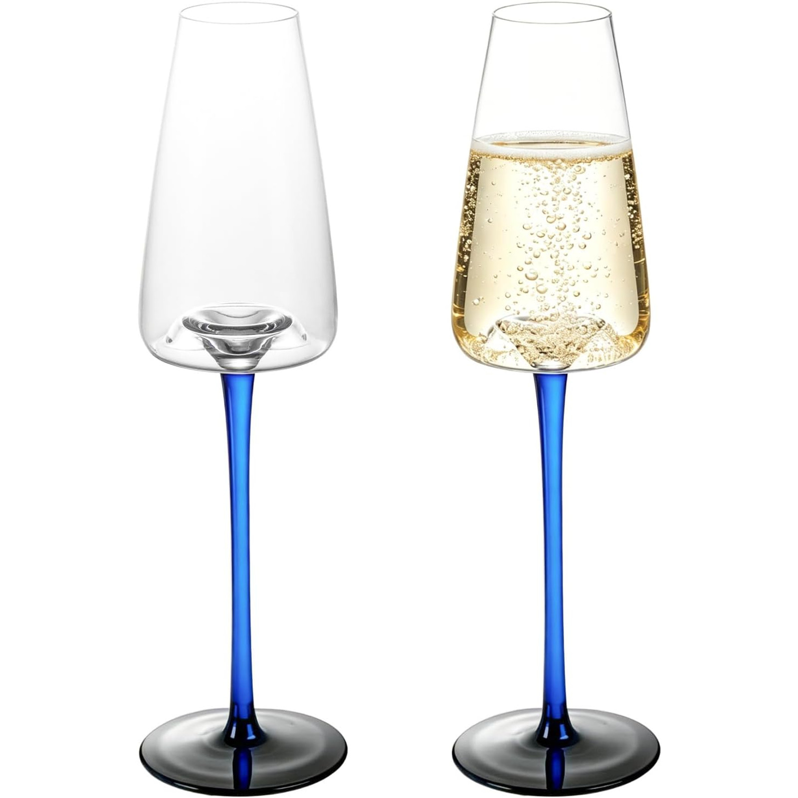 Matching pair of blue-stem champagne flutes