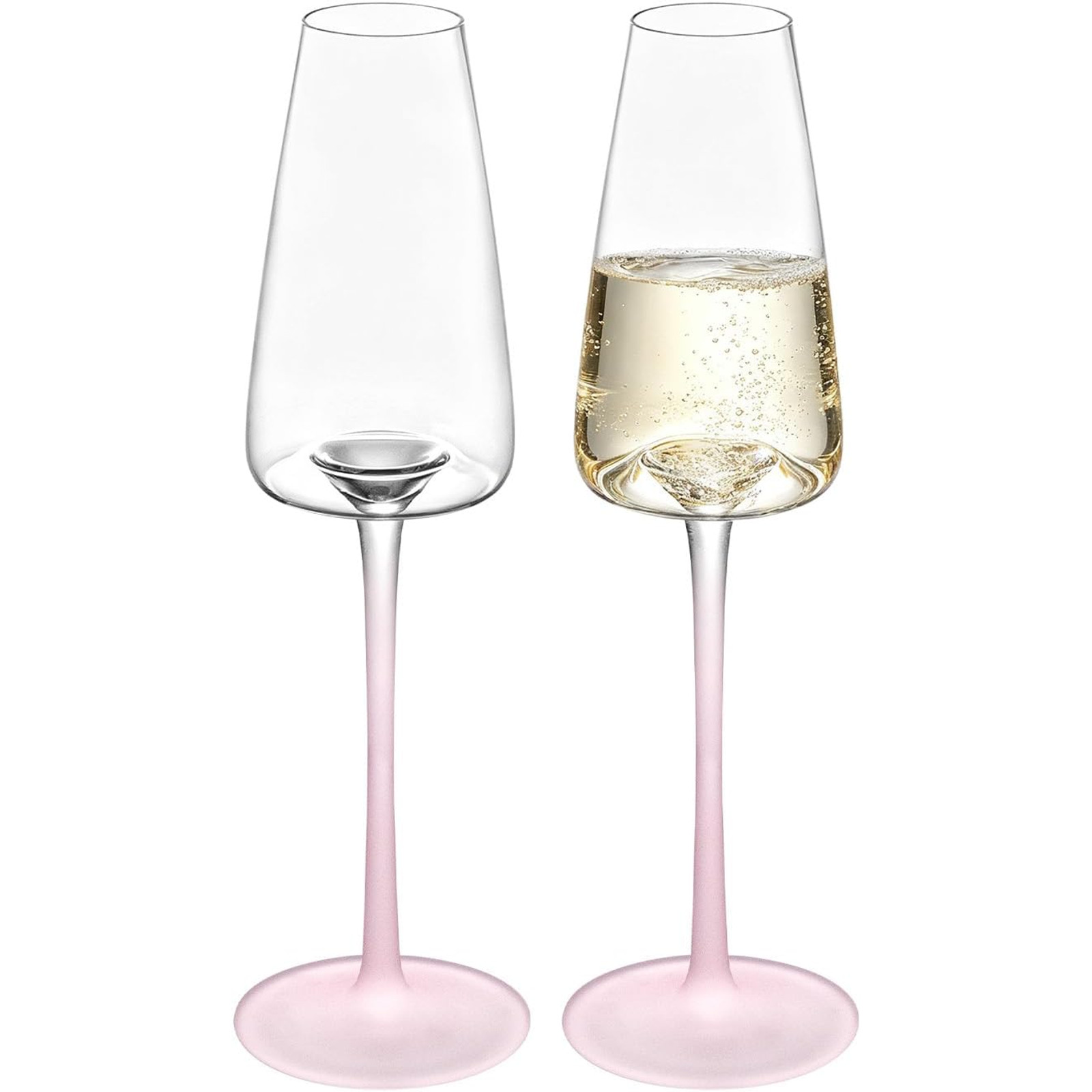 Matching pair of pink-stem champagne flutes