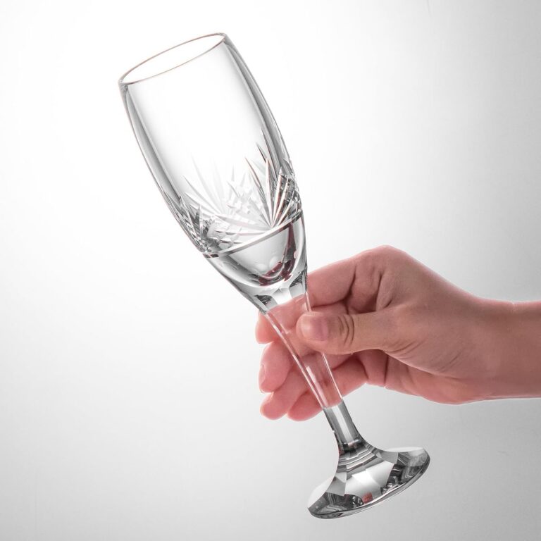 White crystal champagne flute pair with long thin stems