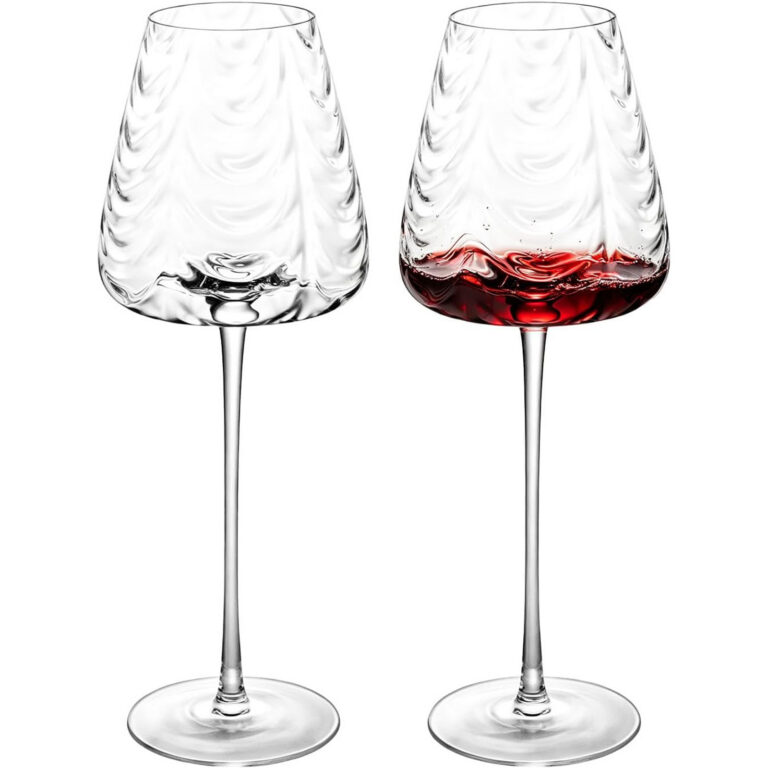 KAMMAK Crystal Red Wine Glasses Set of 2, Hand-Blown Ripple Embossed – XH039 – detail view 1