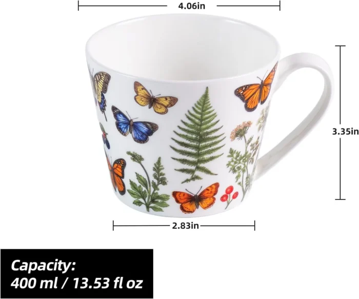 kammak-lavender-butterfly-bone-china-mugs-set-yx029-30-2 KAMMAK 8CZYX029+30 ceramic cup and saucer shape and proportion detail image 3