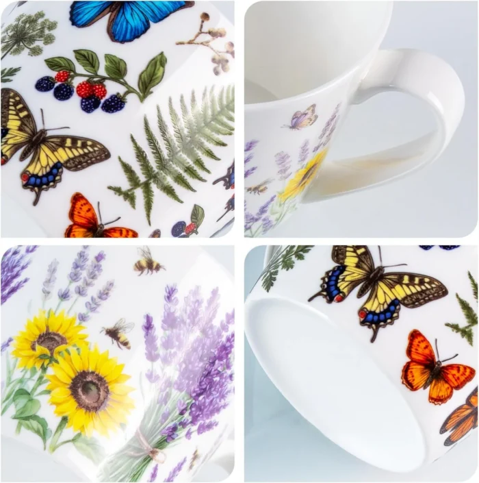 kammak-lavender-butterfly-bone-china-mugs-set-yx029-30-4 KAMMAK 8CZYX029+30 ceramic cup and saucer styled home decor setting image 5