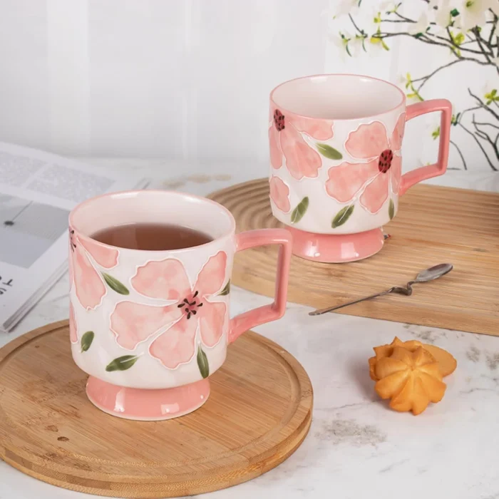 kammak-pink-floral-ceramic-footed-mugs-set-of-2-gx011-5 KAMMAK 8CZGX011 ceramic cup and saucer scale and proportion view image 6