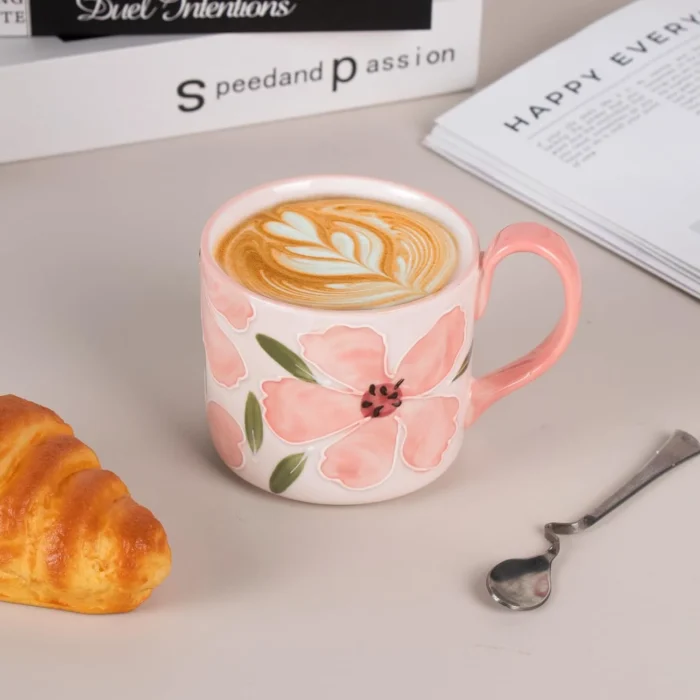 kammak-pink-floral-ceramic-mugs-set-of-2-gx014-5 KAMMAK 8CZGX014 ceramic cup and saucer scale and proportion view image 6