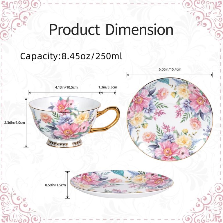 Tea Cups And Saucers dimensions and product details