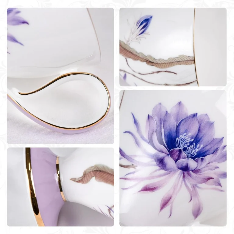 Floral porcelain cups with matching saucers