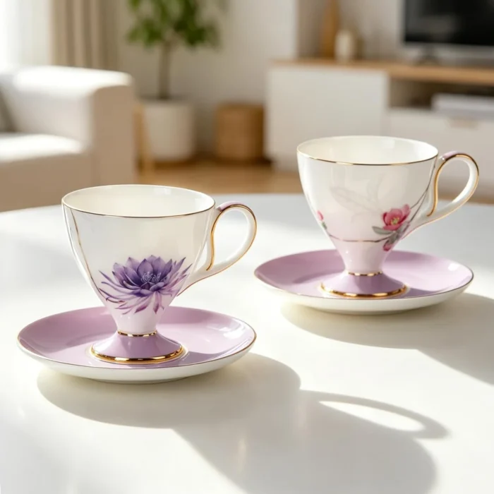 tea-cup-set-5 KAMMAK 8CZRX015+16 ceramic cup and saucer front view for product display