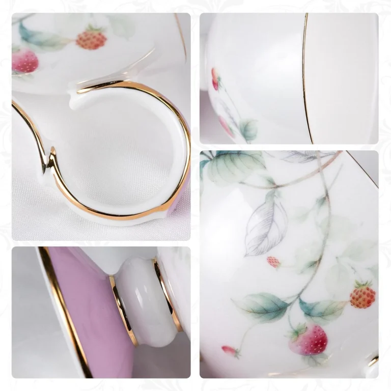 Floral porcelain cups with matching saucers